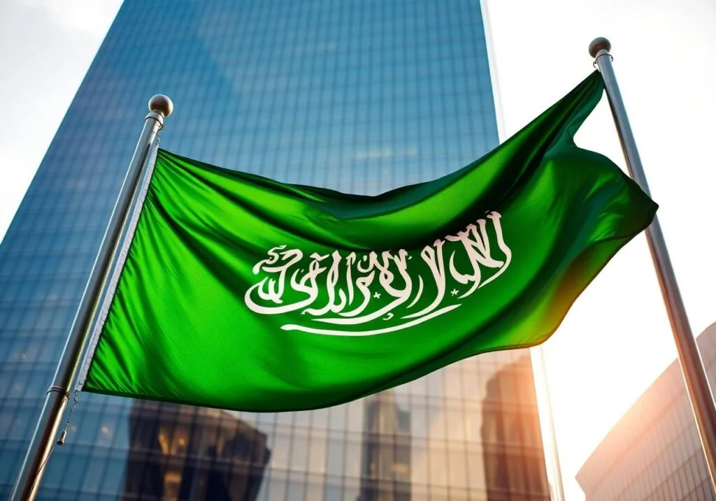 Saudi Arabia Flag and Business District